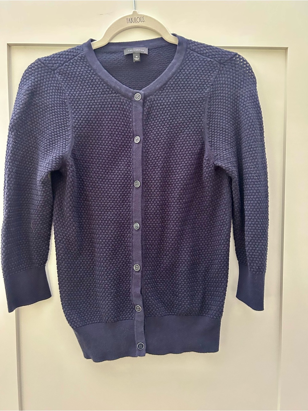 Navy Textured Button-Front Cardigan Sweater